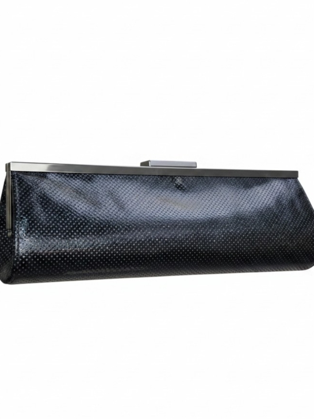 Black Metallic Dot Evening Clutch with Chain- EUC - Picture 5 of 6